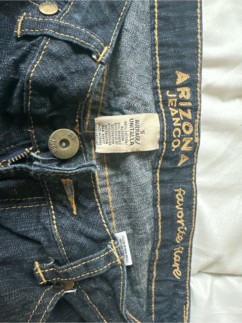 Arizona Jean Company Dark Blue Denim Flare Jeans with Gold Stitching